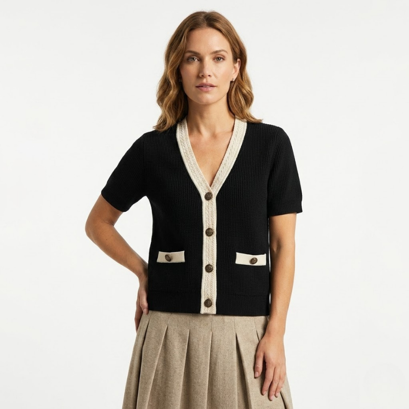 Cardigan with short sleeves and button front black 