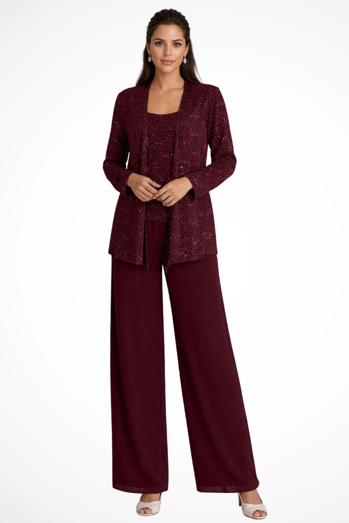 Elegant Three-Piece Evening Flowing Set for Women