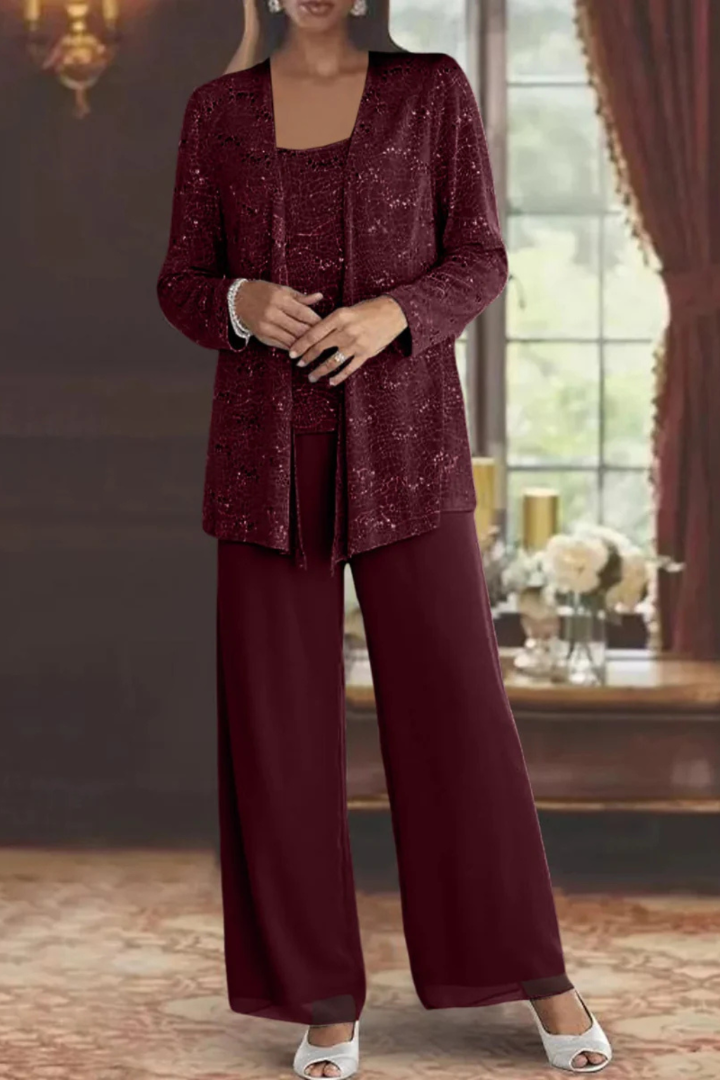Elegant Three-Piece Evening Flowing Set for Women