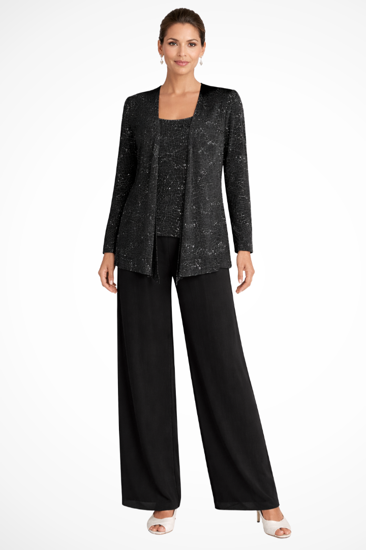 Elegant Three-Piece Evening Flowing Set for Women