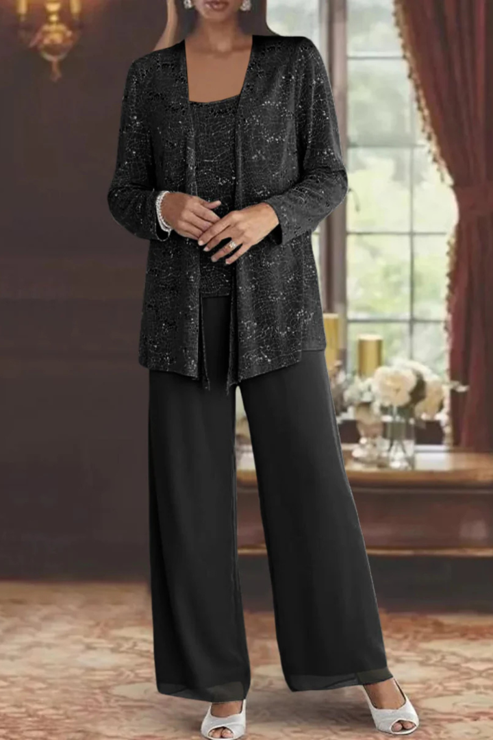 Elegant Three-Piece Evening Flowing Set for Women