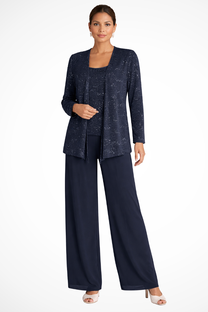 Elegant Three-Piece Evening Flowing Set for Women