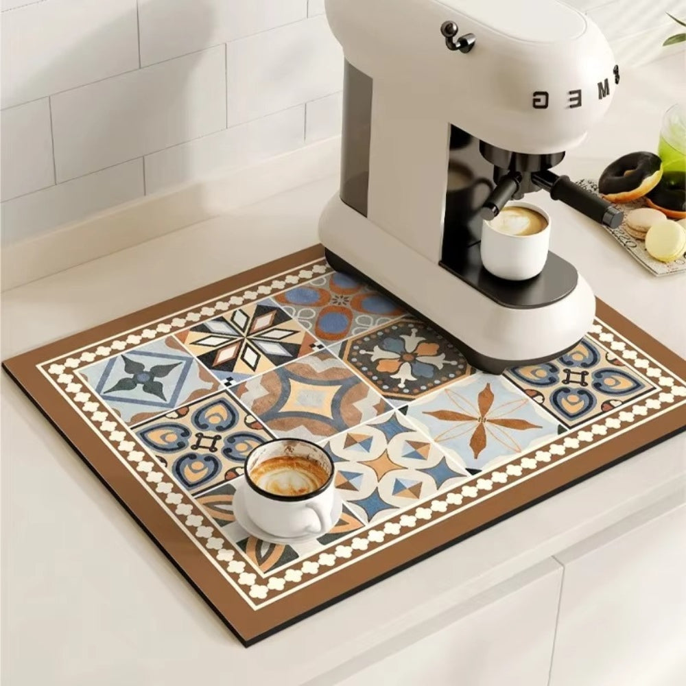 Kitchen Drying Mat Rectangular - Printed Tile Pattern