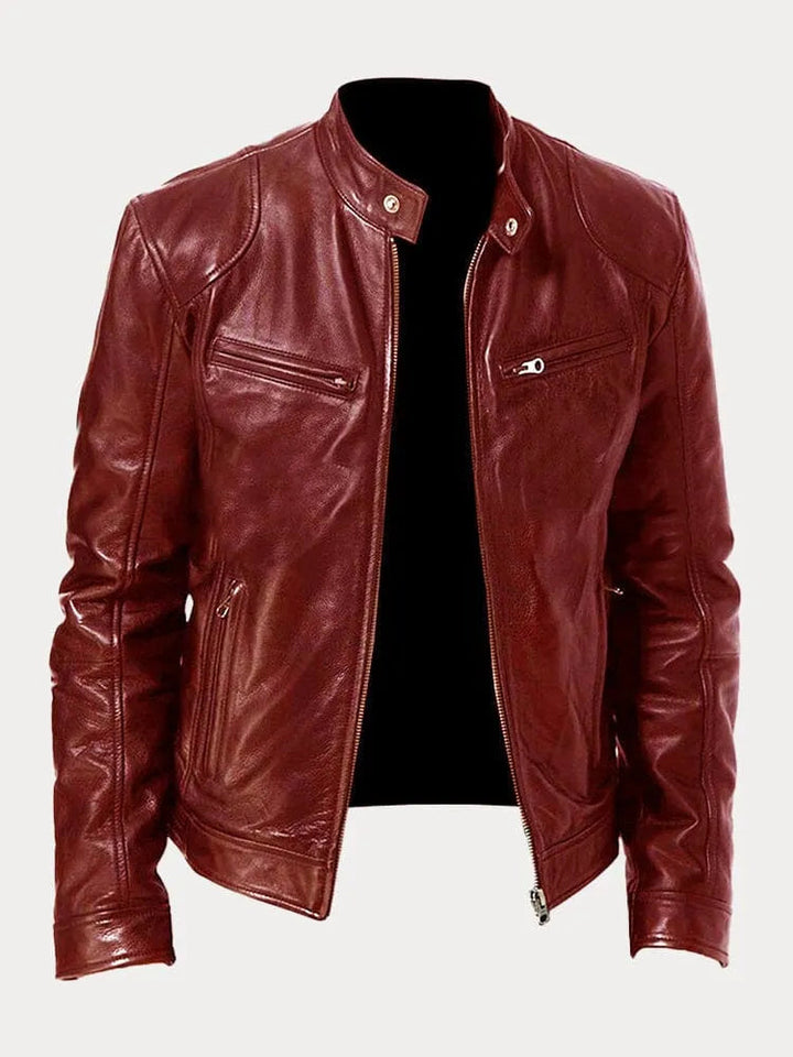 Men's Biker Jacket – Motorcycle Jacket with Stand-Up Collar, Zipper, and Multiple Pockets