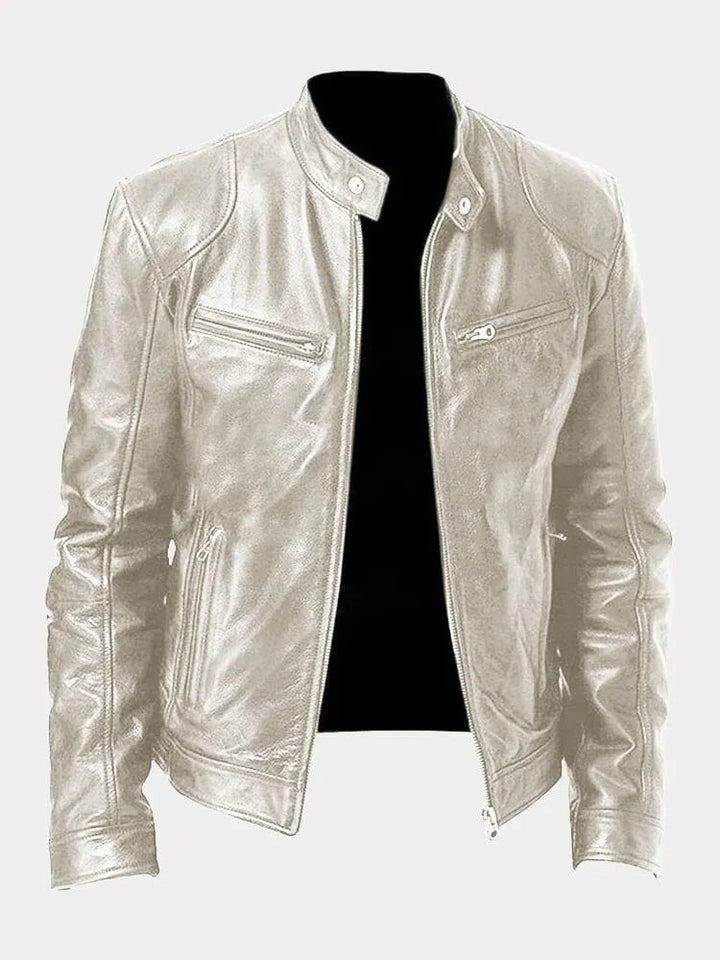 Men's Biker Jacket – Motorcycle Jacket with Stand-Up Collar, Zipper, and Multiple Pockets