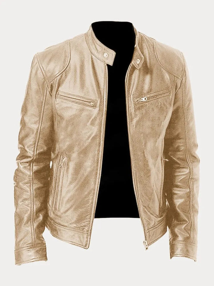 Men's Biker Jacket – Motorcycle Jacket with Stand-Up Collar, Zipper, and Multiple Pockets