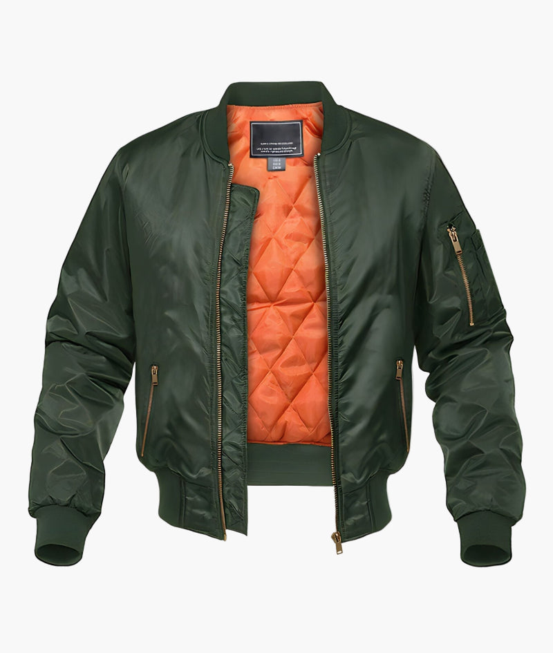 Men's Bomber Jacket - Zip Front Ribbed Trim