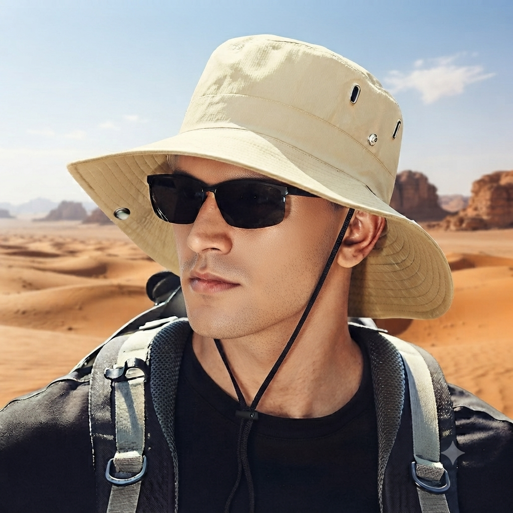 Men's Bucket Hat - Wide Brim Chin Strap Vented