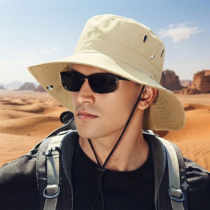 Men's Bucket Hat - Wide Brim Chin Strap Vented