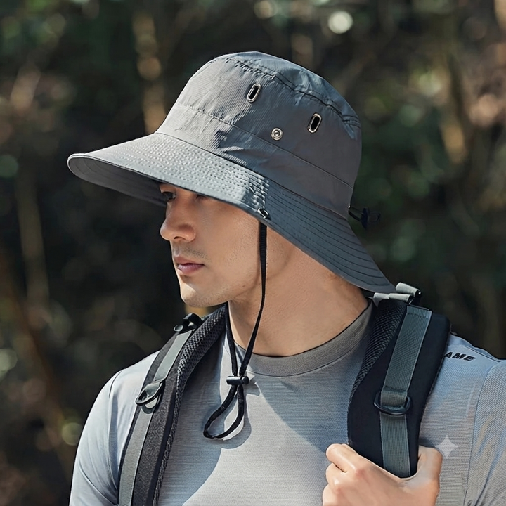 Men's Bucket Hat - Wide Brim Chin Strap Vented
