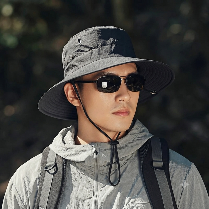 Men's Bucket Hat - Wide Brim Chin Strap Vented