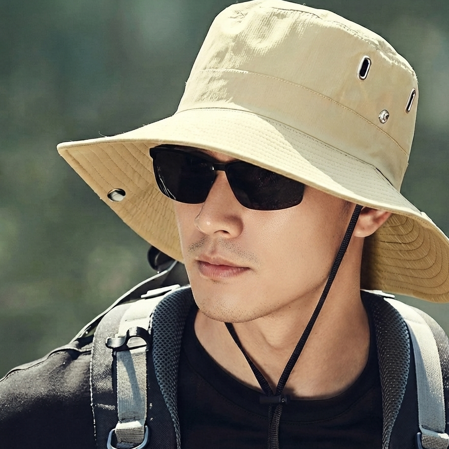 Men's Bucket Hat - Wide Brim Chin Strap Vented