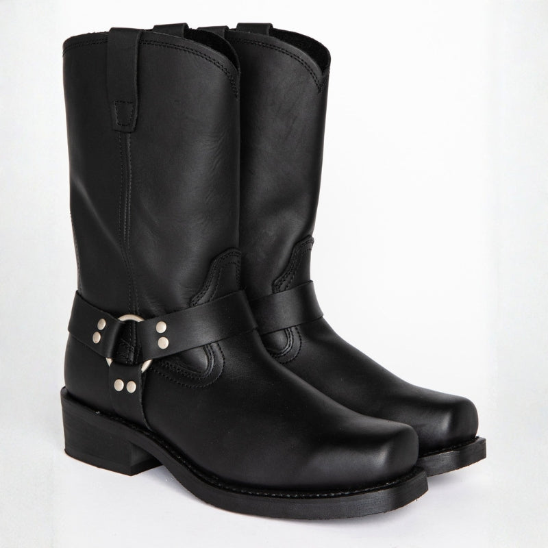 Men's Harness Cowboy Boots - Square Toe Mid-Calf Block Heel Western Boot