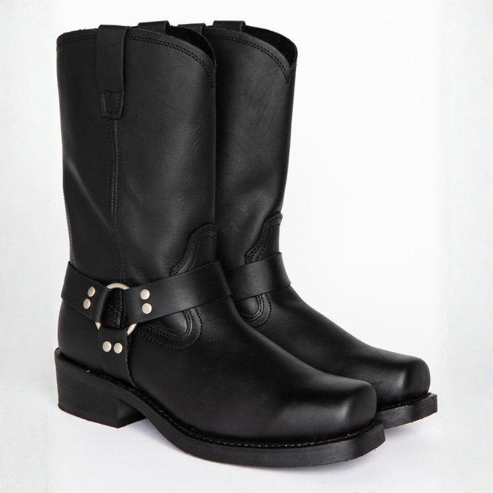 Men's Harness Cowboy Boots - Square Toe Mid-Calf Block Heel Western Boot