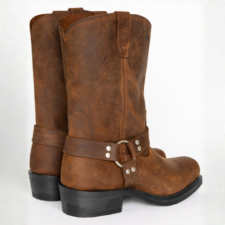 Men's Harness Cowboy Boots - Square Toe Mid-Calf Block Heel Western Boot