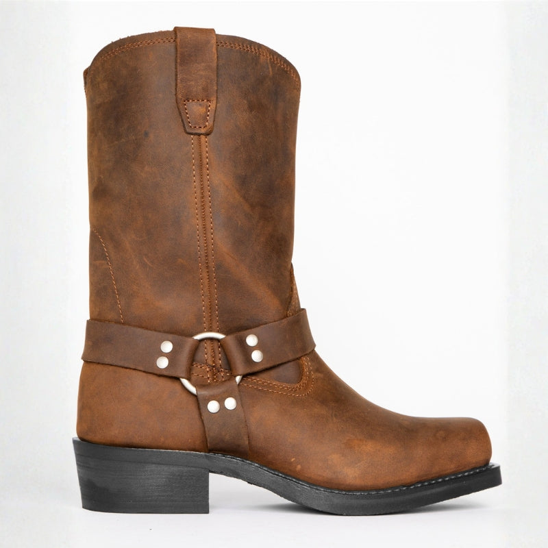 Men's Harness Cowboy Boots - Square Toe Mid-Calf Block Heel Western Boot