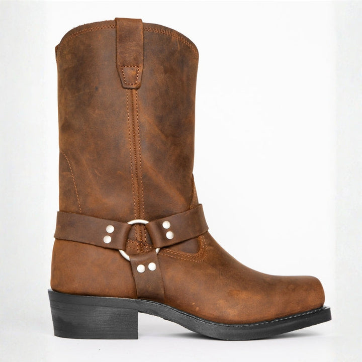 Men's Harness Cowboy Boots - Square Toe Mid-Calf Block Heel Western Boot