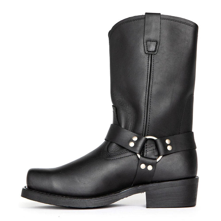 Men's Harness Cowboy Boots - Square Toe Mid-Calf Block Heel Western Boot