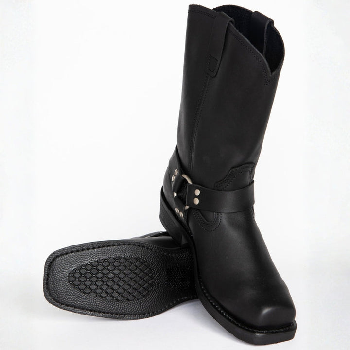 Men's Harness Cowboy Boots - Square Toe Mid-Calf Block Heel Western Boot
