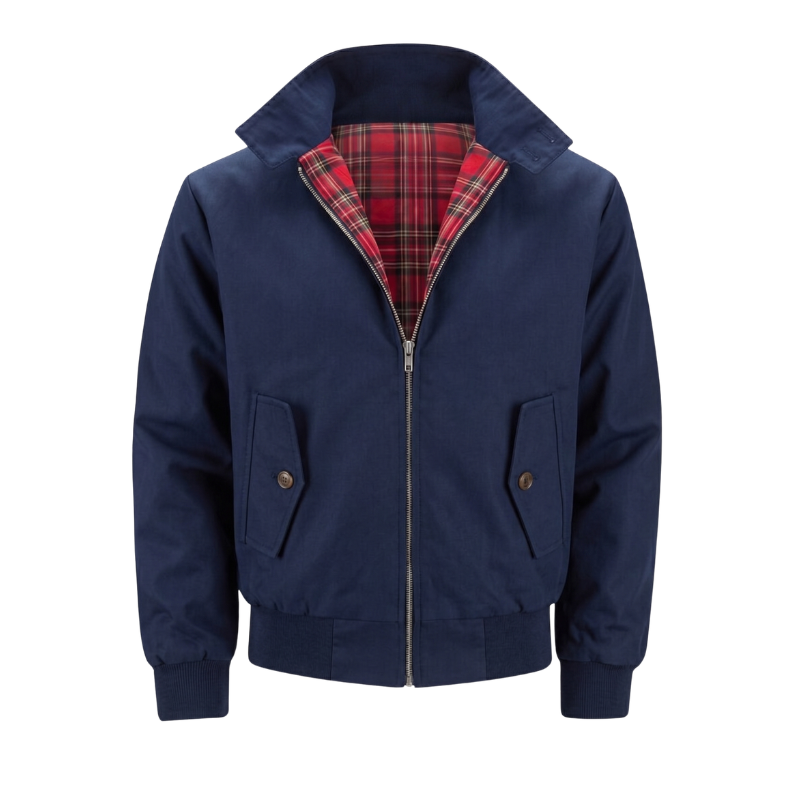 Men's Harrington Jacket - Tartan Lined Zip Up Bomber Coat