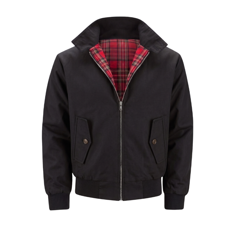 Men's Harrington Jacket - Tartan Lined Zip Up Bomber Coat