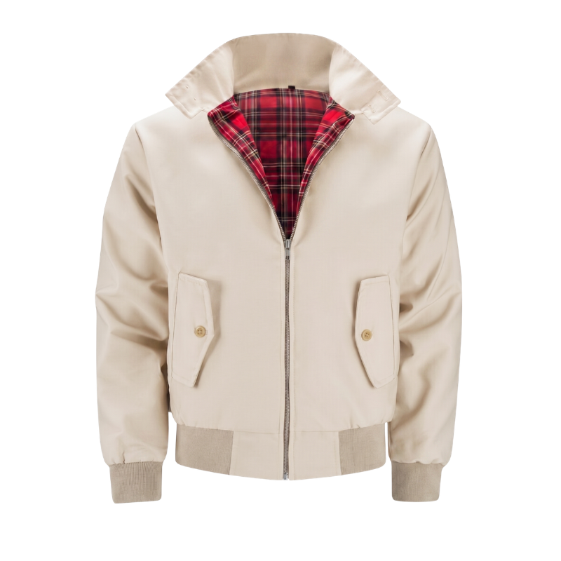 Men's Harrington Jacket - Tartan Lined Zip Up Bomber Coat