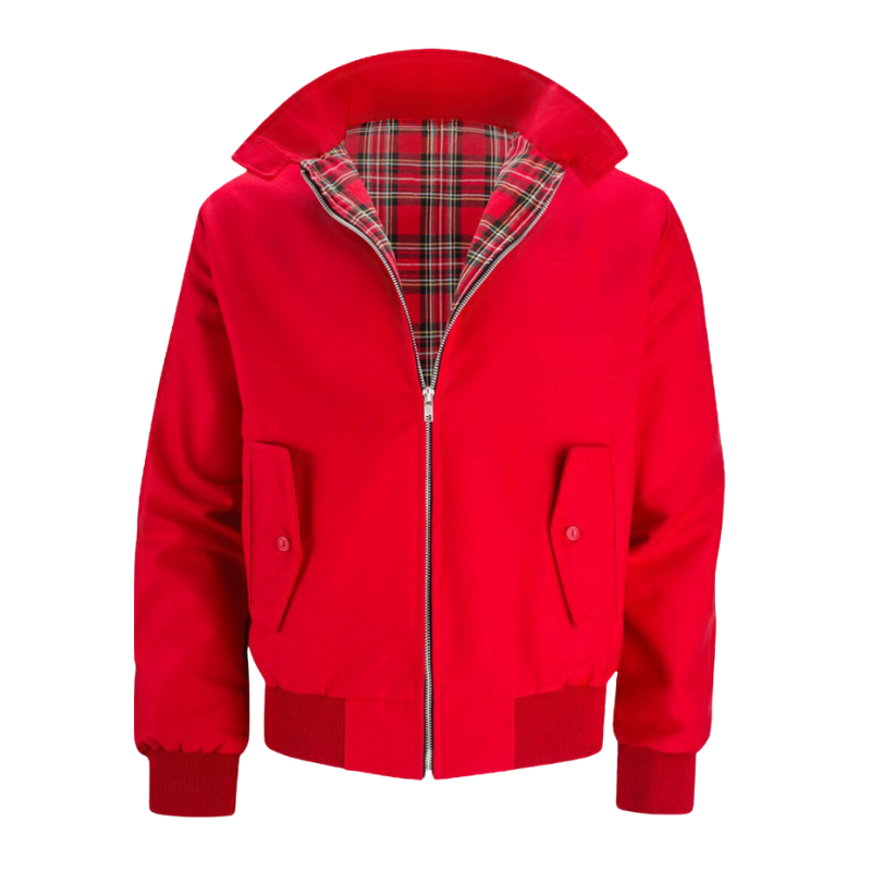 Men's Harrington Jacket - Tartan Lined Zip Up Bomber Coat