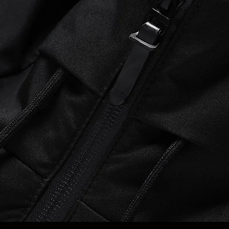 Men's Hooded Puffer Jacket - Drawstring Hood Zip Front