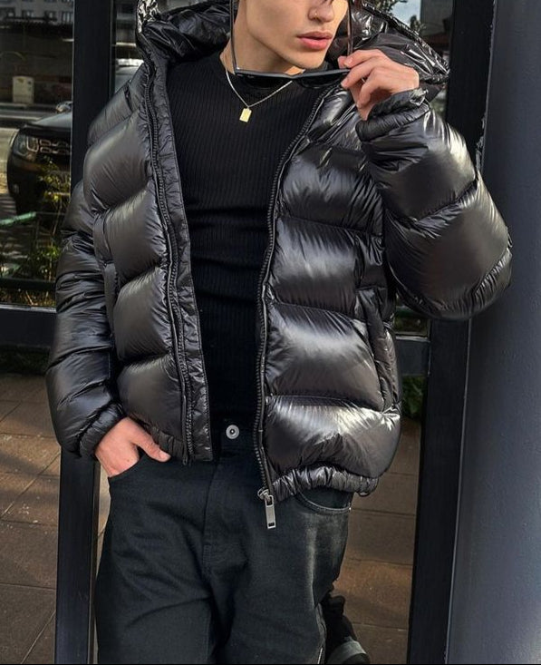 Men's Hooded Puffer Jacket - Zip Front Quilted