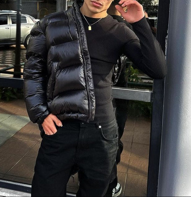 Men's Hooded Puffer Jacket - Zip Front Quilted