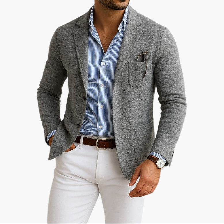 Men's Knit Blazer - Notch Lapel Two-Button Patch Pocket
