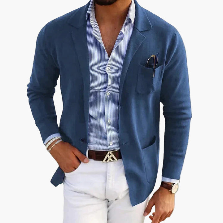Men's Knit Blazer - Notch Lapel Two-Button Patch Pocket