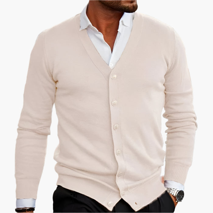 Men's Knit Button-Front Cardigan - V-Neck Long Sleeve