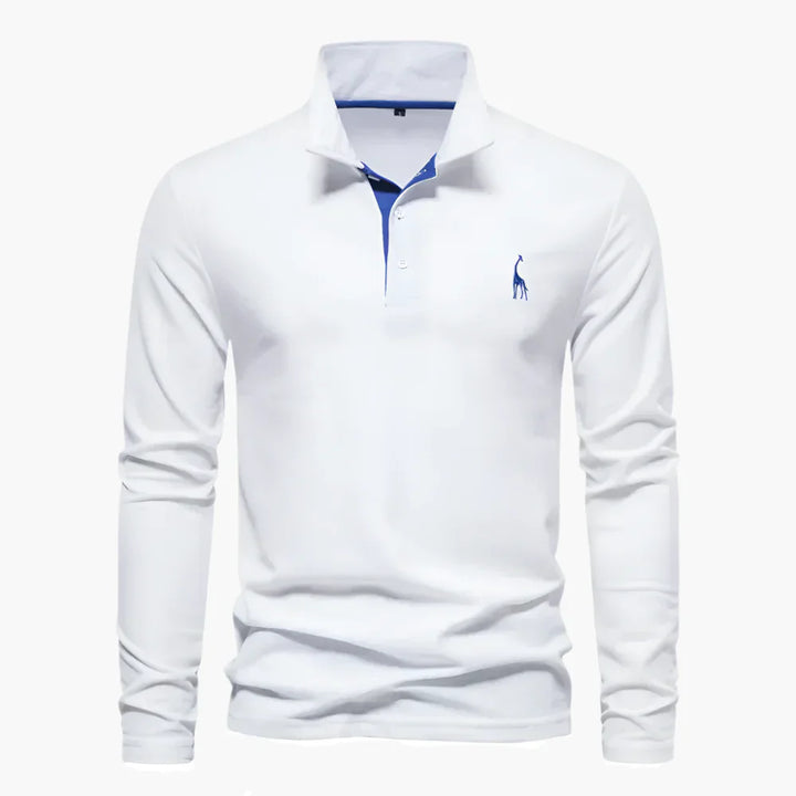 Men's Long Sleeve Polo Shirt - 3 Button Placket Embroidered Motif