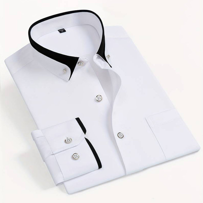 Men's Long Sleeve Shirt - Contrast Trim Button-Down Collar