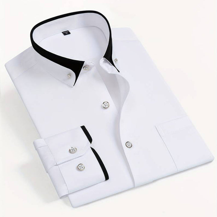 Men's Long Sleeve Shirt - Contrast Trim Button-Down Collar