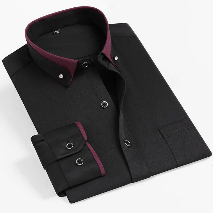 Men's Long Sleeve Shirt - Contrast Trim Button-Down Collar
