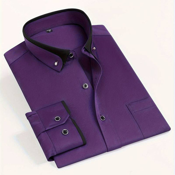 Men's Long Sleeve Shirt - Contrast Trim Button-Down Collar