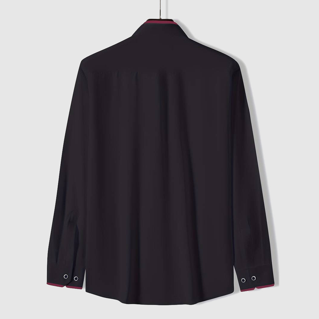 Men's Long Sleeve Shirt - Contrast Trim Button-Down Collar