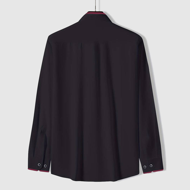 Men's Long Sleeve Shirt - Contrast Trim Button-Down Collar