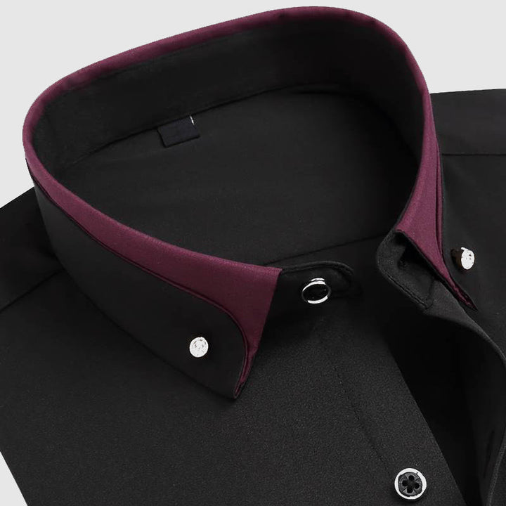 Men's Long Sleeve Shirt - Contrast Trim Button-Down Collar