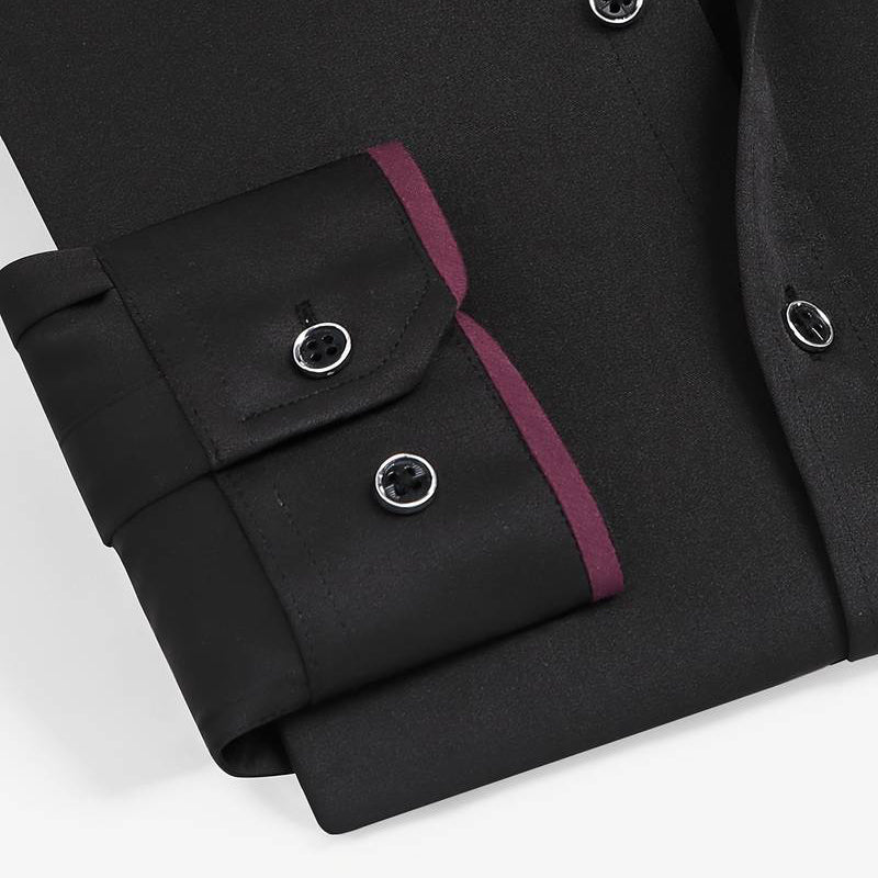 Men's Long Sleeve Shirt - Contrast Trim Button-Down Collar