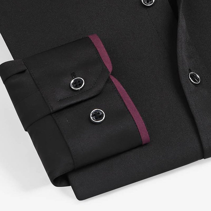 Men's Long Sleeve Shirt - Contrast Trim Button-Down Collar