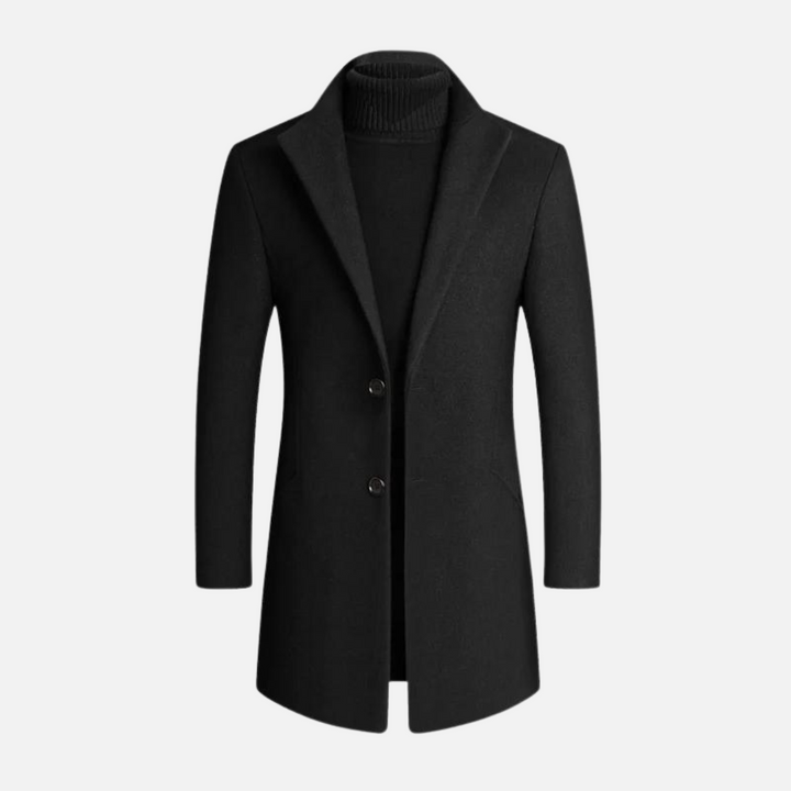 Men's Mid-Length Overcoat - Notch Lapel Two Button Front