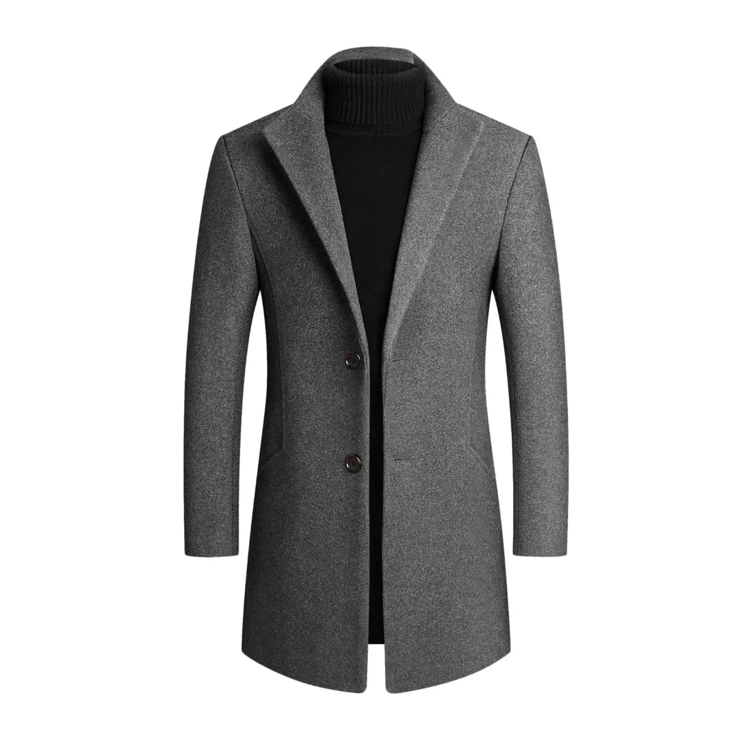 Men's Mid-Length Overcoat - Notch Lapel Two Button Front
