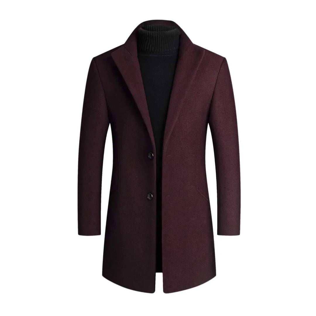 Men's Mid-Length Overcoat - Notch Lapel Two Button Front
