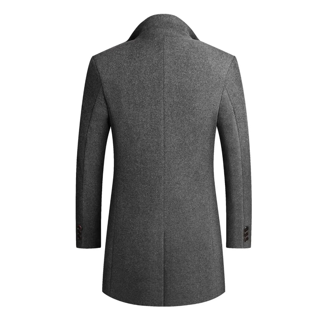 Men's Mid-Length Overcoat - Notch Lapel Two Button Front
