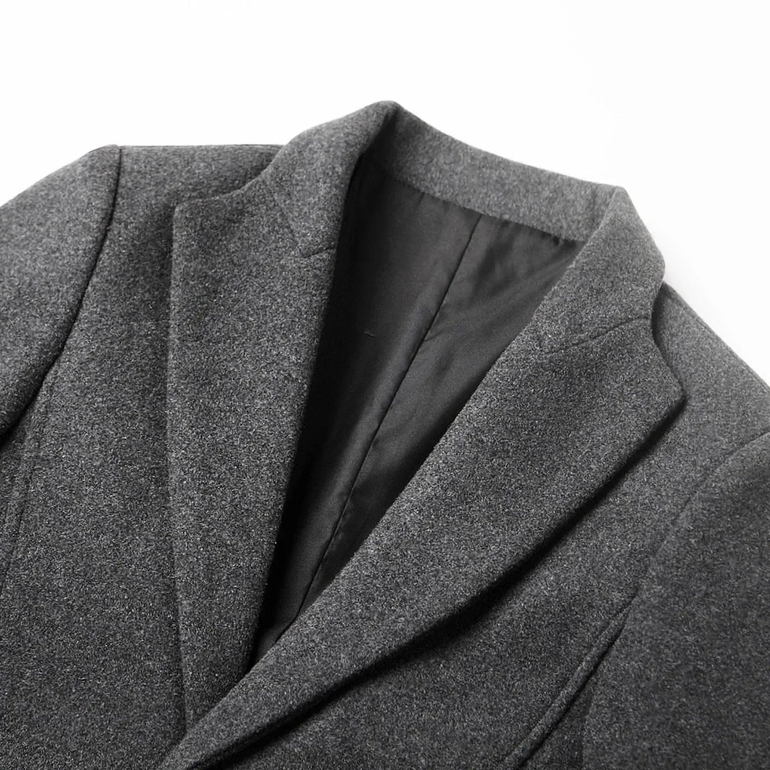 Men's Mid-Length Overcoat - Notch Lapel Two Button Front