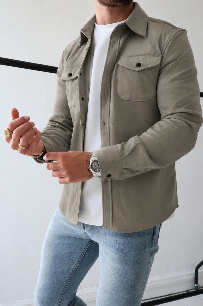 Men's Overshirt Long Sleeve - Snap Button Chest Pockets