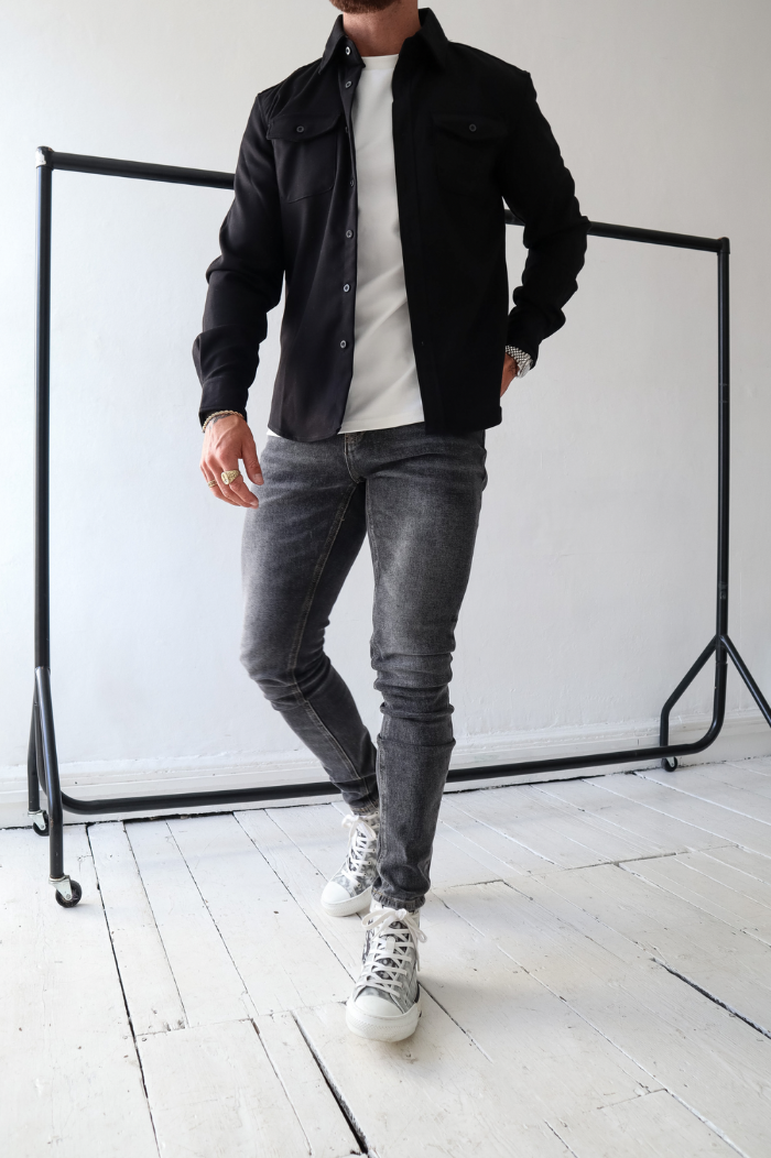 Men's Overshirt Long Sleeve - Snap Button Chest Pockets